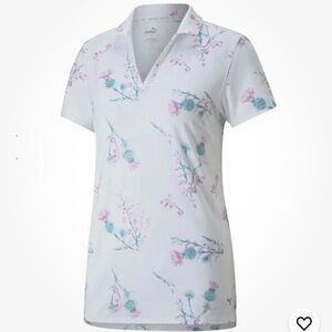 Puma Women's Floral Print Polo Shirt - White NWT Size Large